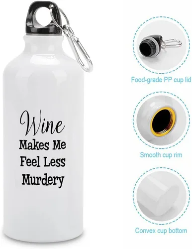 Vista 5 de Divertida botella de agua deportiva de aluminio con clip de mosquetón, 14 onzas, color blanco