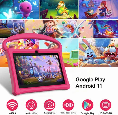 Vista 2 de Tablet infantil de 7 pulgadas, edad 3-10, Android 13 PAD para niños, 32 GB ROM educativo Pad Quad-Core con funda a prueba de golpes para niños