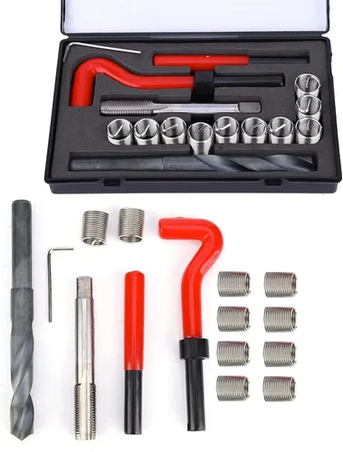 Vista 4 de Watris Veiyi Kit de reparación de roscas helicoidales de 15 piezas, insertos de rosca de acero inoxidable M14x1.5, kit surtido de reparación