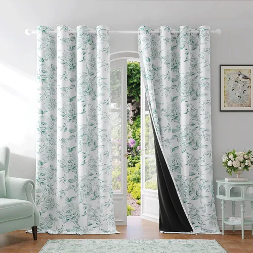Vista 11 de Beauoop - Cortinas florales 100% blackout, de 84 pulgadas de largo, 2 paneles, para dormitorio, sala de estar, azul marino y blanco