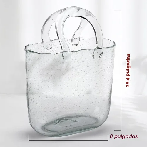 Vista 3 de Jarrones de bolsa para flores (hechos a mano) Jarrón de bolsa de vidrio - 25.4 cm - Azul para centros de mesa y tazón de peces - Jarrón de mano