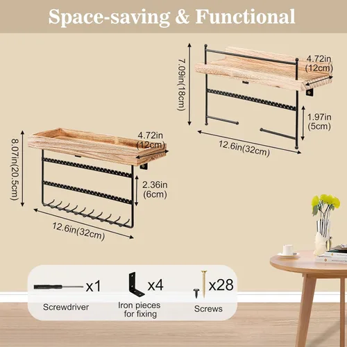 Vista 4 de Lolalet Organizador de joyas colgante con montaje en pared con ganchos para aretes, pulseras y collares - Instalación fácil, soporte de joyería