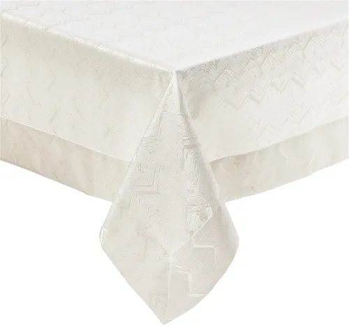 Vista 7 de Violet Linen Princess Zig Zag rayas verticales patrón cheurón, jacquard de poliéster, con hilo metálico, crema, 70 x 160 pulgadas, asientos de 14 a
