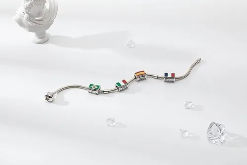 Vista 3 de Bolenvi Dije de cuentas de banderas de país compatible con Pandora y pulseras similares, collares y joyas de bricolaje - Abalorios de plata de ley