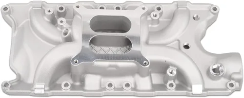 Vista 8 de Colector de admisión de doble plano satinado Compatible con SBC de bloque pequeño Chevy 265 350 400 de 1956-1986