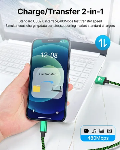 Vista 5 de Aioneus Cable de carga para iPhone de 3 pies, paquete de 3 cables Lightning con certificación MFi, cable de carga rápida de nailon trenzado