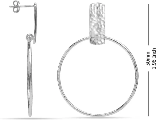 Vista 6 de LeCalla Aretes de plata de ley 925 martillados, ligeros, italianos, clásicos, hechos a mano, texturizados, martillados, colgantes para mujer