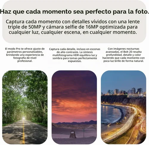 Vista 5 de Bolt 20, teléfono Android desbloqueado, 2025, garantía de EE. UU., 256GB, negro Dual SIM, Smartphone, Android 14, 5000mAh, Pantalla HD+ de 6.75