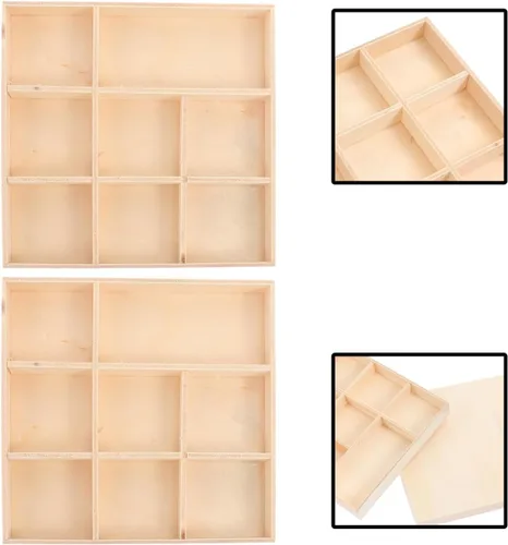 Vista 2 de EXCEART Caja de decoración de Navidad, bandeja de madera con divisores, 4 compartimentos, caja de almacenamiento decorativa para joyas, organizador