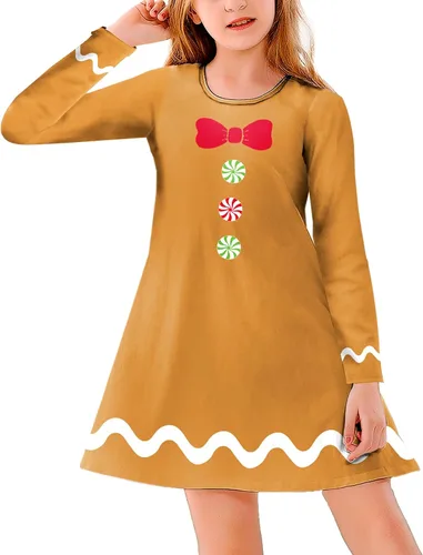 Vista 3 de Vestido de manga larga con estampado de Mardi Gras para niñas de 3 a 12 años