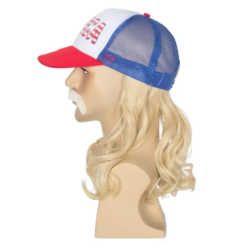 Vista 7 de Peluca rubia con sombrero de salmonete con bigote para hombres, disfraz americano del 4 de julio, pelucas divertidas para hombres