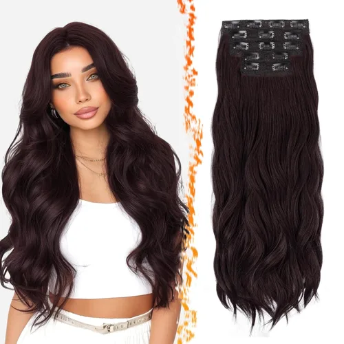 Vista 29 de BARSDAR 24 Inch Synthetic Layered Loose Wavy Black Clip in Hair Extensions