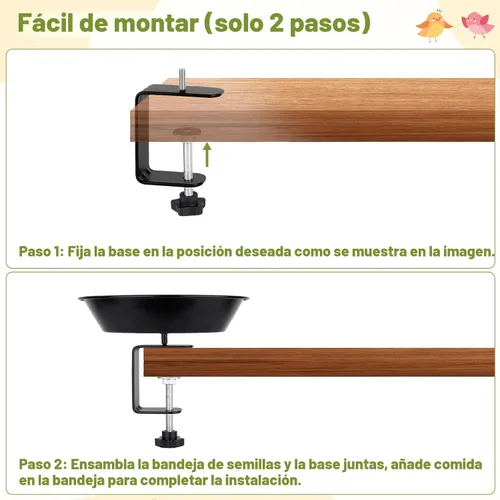 Vista 7 de Comedero para pájaros de balcón para barandilla de cubierta, montado en cubierta con bandeja de semillas para exteriores, acero resistente ajustable