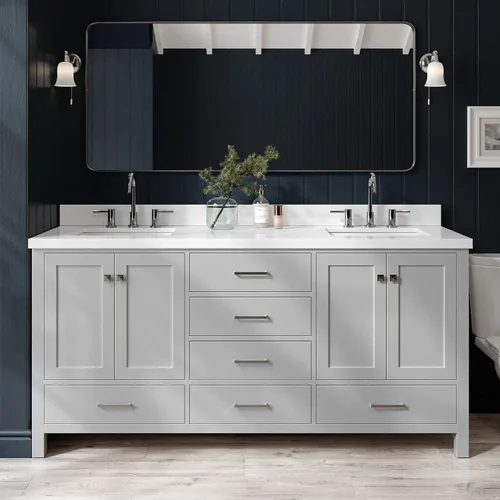 Vista 30 de ARIEL Cambridge - Mueble de baño con lavabo de 42 pulgadas, madera maciza, encimera de cuarzo blanco puro de 1.5 pulgadas, fregadero rectangular