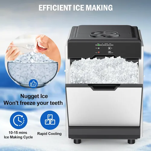 Vista 3 de Máquina de hielo Nugget para encimera 40 libras/día, contenedor de hielo de 10 libras, máquina de hielo de pellets suaves masticables de acero