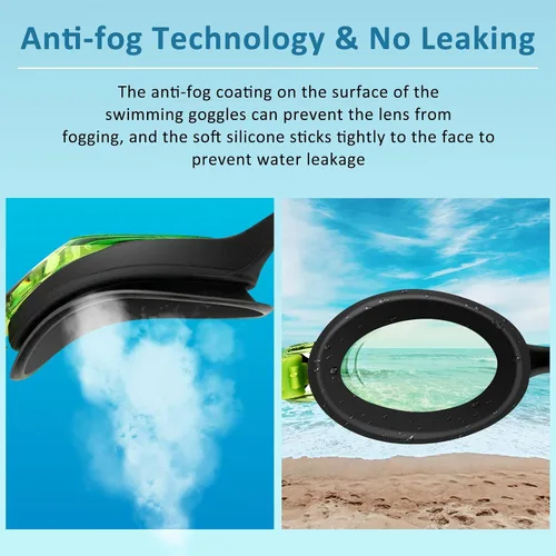 Vista 4 de Kids Swim Goggles 2 Pack, Anti Fog No Leak Swimming Goggles for Boys Girls Ages 6-14, Wide View Swim Goggles Kids