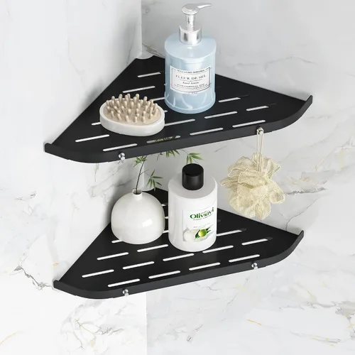 Vista 9 de Qeke Estante esquinero para baño, estante de ducha de 9 pulgadas, estante de acero inoxidable SUS304 para montaje en pared, estante de esquina con 2
