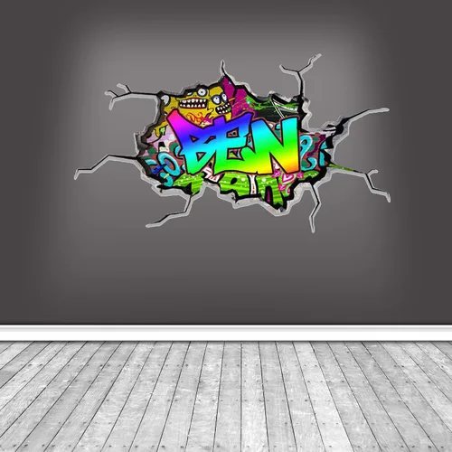 Vista 4 de Calcomanía de pared personalizada con nombre de graffiti 3D, calcomanía decorativa de vinilo artística personalizada, extraíble, despegar y pegar