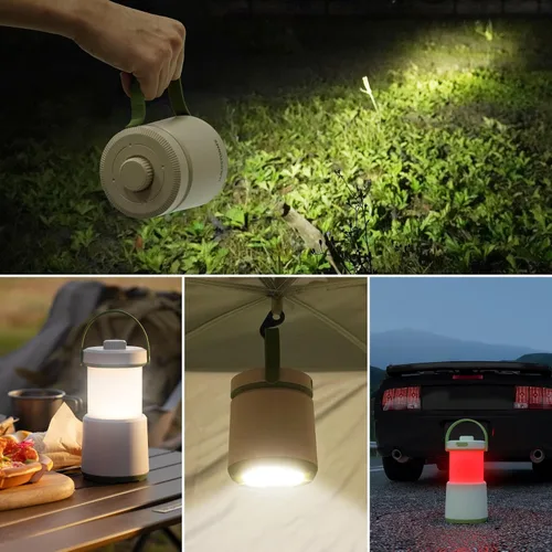 Vista 7 de Linterna LED de camping recargable, 800 lm, 230 horas de tiempo de funcionamiento, 5 modos de luz de campamento con luz roja, linterna impermeable