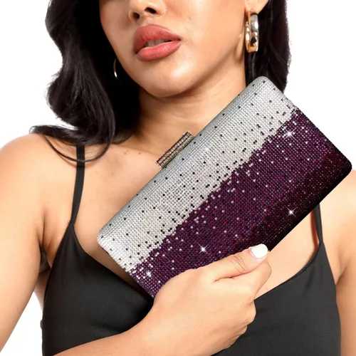 Vista 2 de Boutique De FGG Elegantes bolsos de noche de cristal para mujer, caja de fiesta formal, embrague, boda, diamantes de imitación, bolso de novia