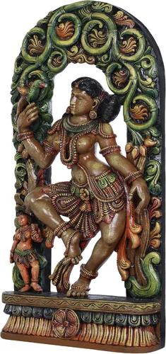 Vista 2 de Serie Khajuraho - V (Apsara anhelante de amor) - Talla de madera del templo del sur de la India