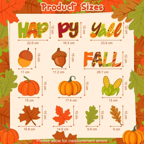 Vista 2 de 60 piezas de decoración de puerta de otoño para aula, decoración de tablón de anuncios de otoño, recortes de hojas de arce para suministros