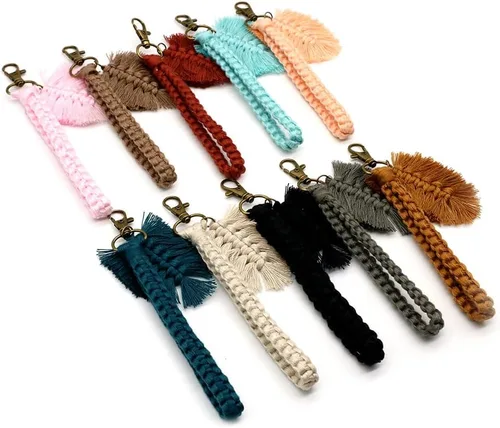 Vista 2 de Correa de muñeca bohemia de macramé, cordón para teléfono celular con 2 pestañas de sujeción, pulsera hecha a mano para niñas