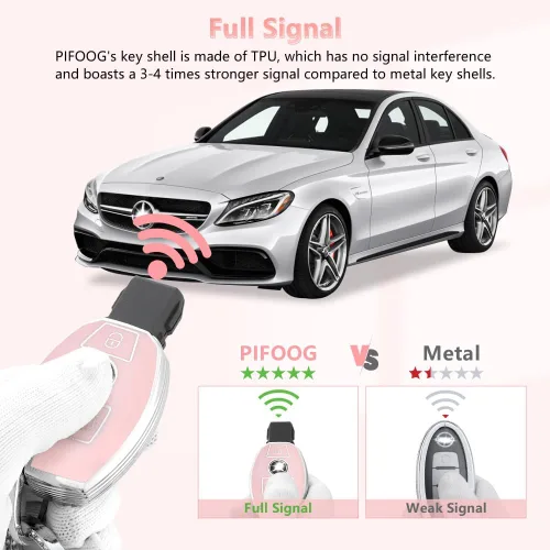 Vista 4 de PIFOOG Funda para llavero Mercedes, 3 botones, color rosa, TPU brillante, accesorios para llaves de automóvil, funda protectora para Mercedes Benz