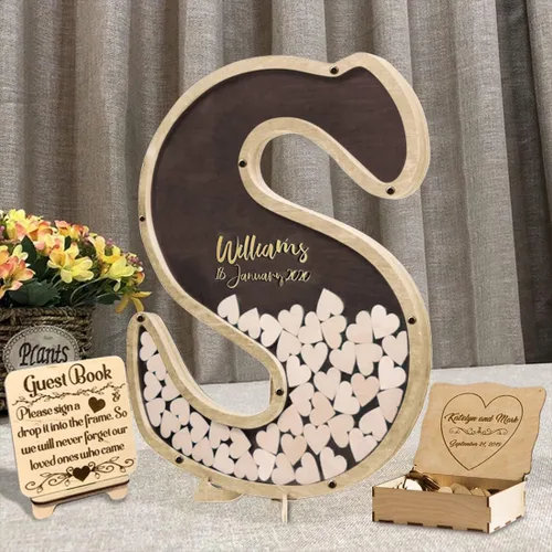 Vista 6 de Libro de invitados personalizado, alternativa al libro de visitas de boda, alfabeto de madera personalizado para libro de visitas, ideas de boda
