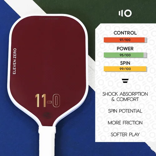 Vista 6 de EZ Power K-0.630 in Termoformed Pro Pickleball Paddle Aramida roja y tejido de fibra de carbono cruda Superficie de alta fricción T700
