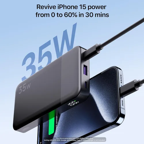 Vista 2 de NOBIS Cargador portátil, cargador de batería de 10000 mAh de carga rápida, paquete de baterías con cable C a C, banco de baterías con pantalla Negro