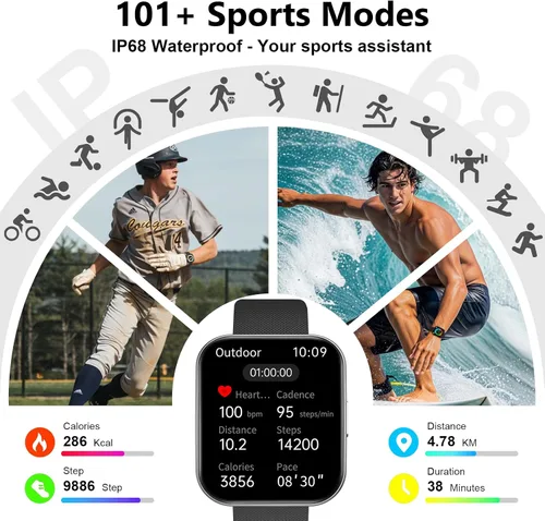 Vista 6 de Smart Watch for Men Women, Bluetooth Calls, AI Dial,AI Q&A,1.85" HD AMOLED Curved Display Fitness Watch with Heart Rate/SpO2/Stress Monitor