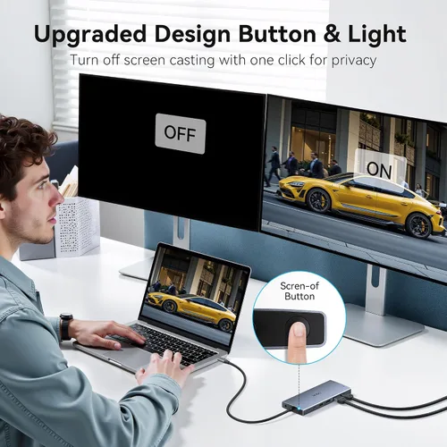 Vista 3 de Estación de acoplamiento USB C con monitor dual para Dell HP, estación de acoplamiento para portátil con 3 monitores, Hub USB C de 15 en 1 con Dock