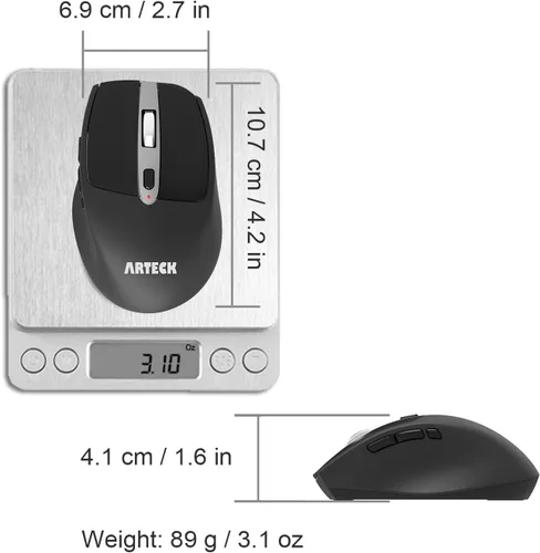 Vista 6 de Arteck Ratón inalámbrico, ratón óptico ergonómico inalámbrico USB de 2.4 G, con receptor Nano USB, botones de interruptor lateral silencioso