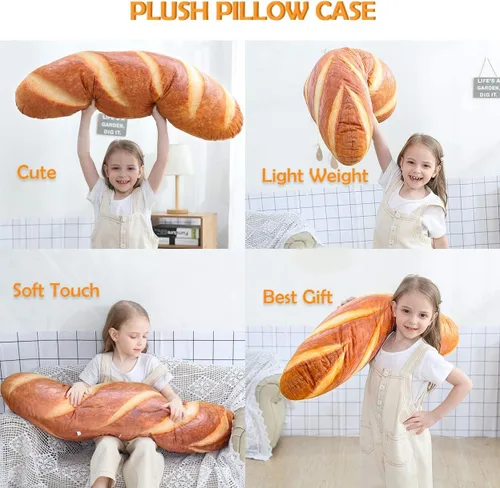 Vista 5 de Wepop - Almohada de 24 pulgadas en forma de hogaza de pan 3D, cojín lumbar suave con forma de baguette, juguete de peluche relleno gracioso