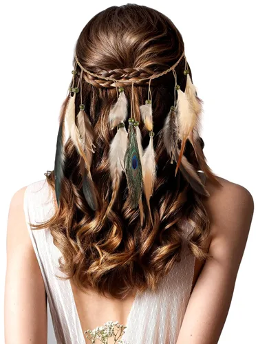 Vista 14 de XunYee - Diadema de plumas, mediana, estilo borla, color beige
