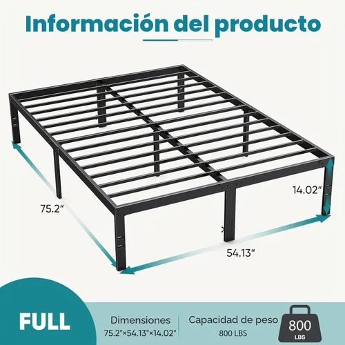 Vista 3 de [Usado] OLIXIS Marco de cama Full de metal, 14 pulgadas de alto con espacio de almacenamiento, no necesita somier, con soporte de listones de acero