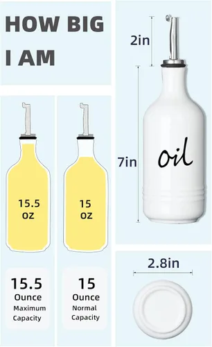 Vista 4 de Farmhouse - Juego de botellas dispensadoras de aceite y vinagre de cerámica, perfecto para almacenamiento de aceite y vinagre, 15 onzas (blanco)