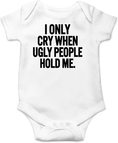 Vista 21 de AW Fashions Mameluco de bebé con texto en inglés "I Only Cry When Ugly People Hold Me", divertido y lindo mameluco para bebé niña o niño
