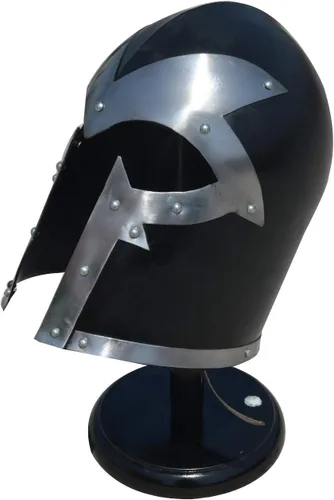 Vista 3 de R.S Enterprises - Barbuta medieval de acero con visita, juego de rol, caballero templario, cruzados, armadura, casco vintage, tamaño libre