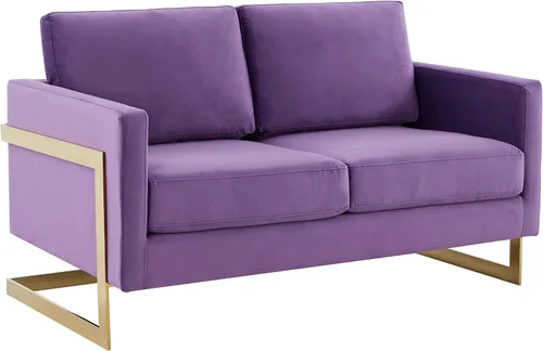 Vista 10 de LeisureMod Lincoln Modern Mid-Century - Sofá biplaza tapizado de terciopelo con marco dorado, color beige