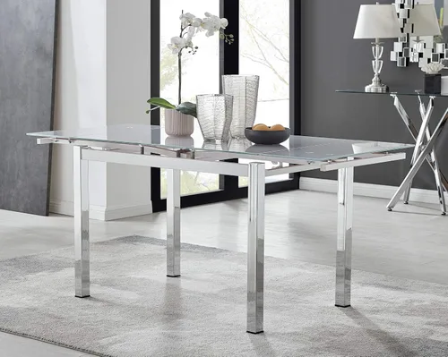 Vista 2 de Furniturebox UK Enna - Mesa de comedor extensible de cristal blanco y 6 sillas Milan (6 sillas capuchino)