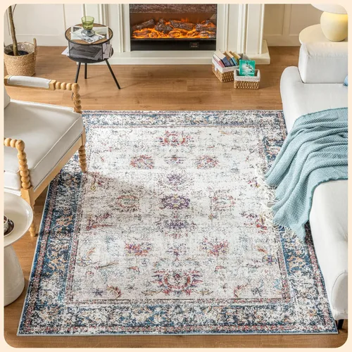 Vista 20 de Istana Alfombra larga antideslizante de 2.5 x 8 para el hogar, para pasillo y cocina, lavable, sedosa y suave al tacto, elegante, color azul y marfil
