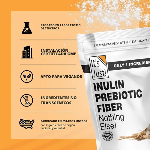Vista 6 de It's Just! - Fibra prebiótica de inulina, soluble en agua, polvo de raíz de achicoria, promueve la salud intestinal, fabricado en Estados Unidos
