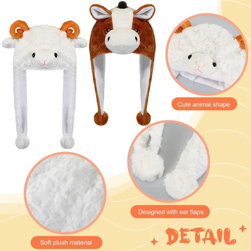 Vista 3 de Newcotte 6 piezas de sombreros de disfraz para niños, conjunto de sombreros de animales de felpa, accesorios de cabeza de animales divertidos