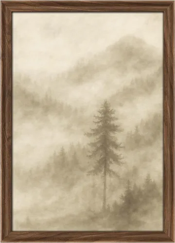 Vista 161 de MUDECOR Lienzo enmarcado prémium para pared, pinos nevados en bosque de invierno, ilustraciones modernas, arte contemporáneo, escénico, divertido