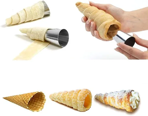 Vista 4 de Molde de cuerno de crema, cono de helado de acero inoxidable y molde de pastelería reutilizable en forma tubular para hornear, herramienta