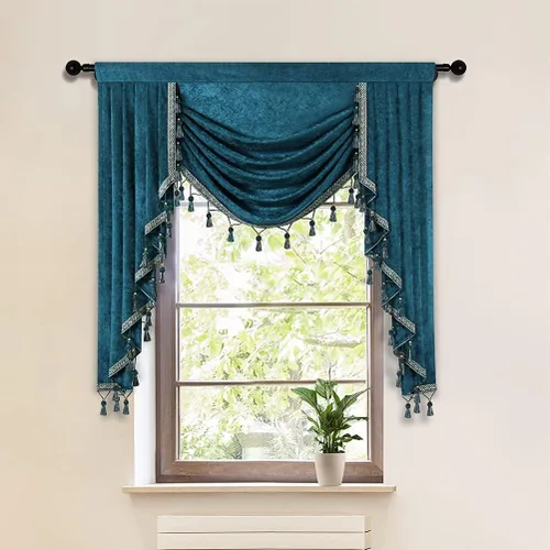 Vista 17 de ELKCA Cenefa de cortina de felpilla beige para ventana de sala de estar, cenefa de cascada para dormitorio, bolsillo para barra