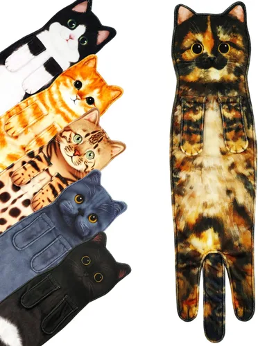 Vista 10 de PAT JUUMG - Toallas divertidas de mano con forma de gato para decoración de baño o cocina; toallas decorativas colgantes para la cara, súper