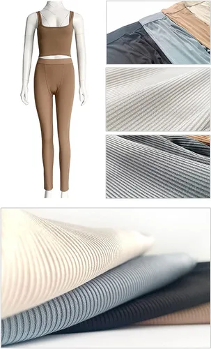 Vista 5 de Dobrila Conjunto de entrenamiento casual para mujer, 2 piezas, camiseta sin mangas acanalada, cintura alta, traje de gimnasio, leggings de yoga
